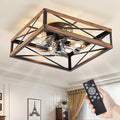 LEDIARY 20” Caged Flush Mount Square Ceiling Fans with Lights and Remote | 6 Speed and Reversible, Small Farmhouse Rustic Ceiling Fan, Low Profile Ceiling Fan for Bedroom, Kitchen, Dining Room