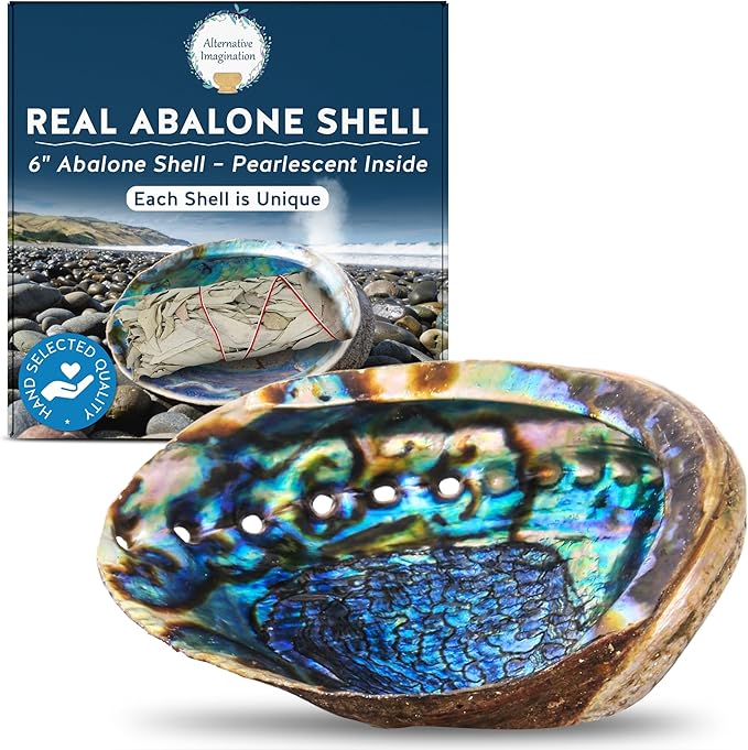 Alternative Imagination Hand Selected Abalone Shell - 6 Inches or Larger - Polished Mother-of-Pearl Interior - Flame-Proof Dish for Incense, Smudge Sticks, Trinkets, Crystal Display & Home Decor