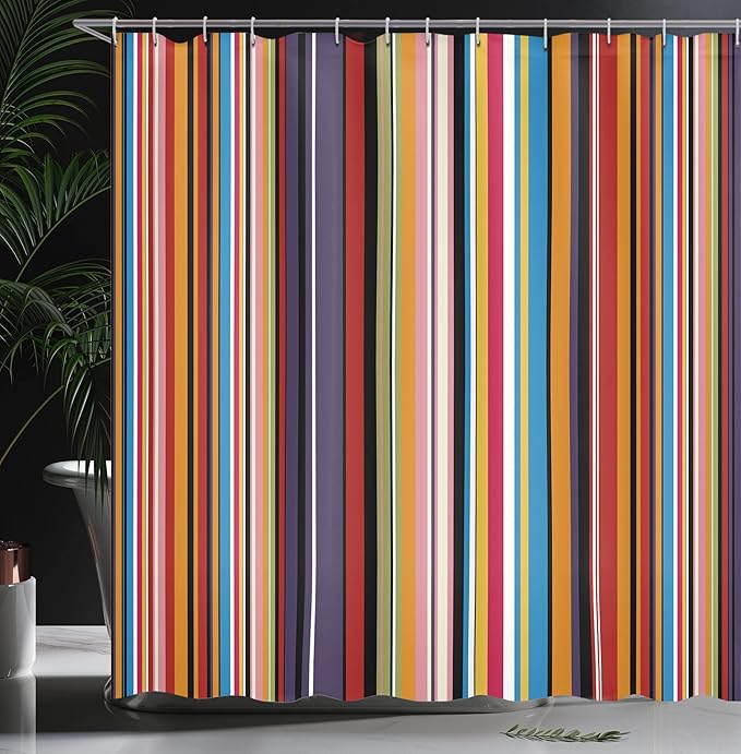 Ambesonne Abstract Shower Curtain, Vibrant Colored Stripes Vertical Pattern Funky Modern Tile Illustration, Cloth Fabric Bathroom Decor Set with Hooks, 69" W x 75" L, Orange Purple