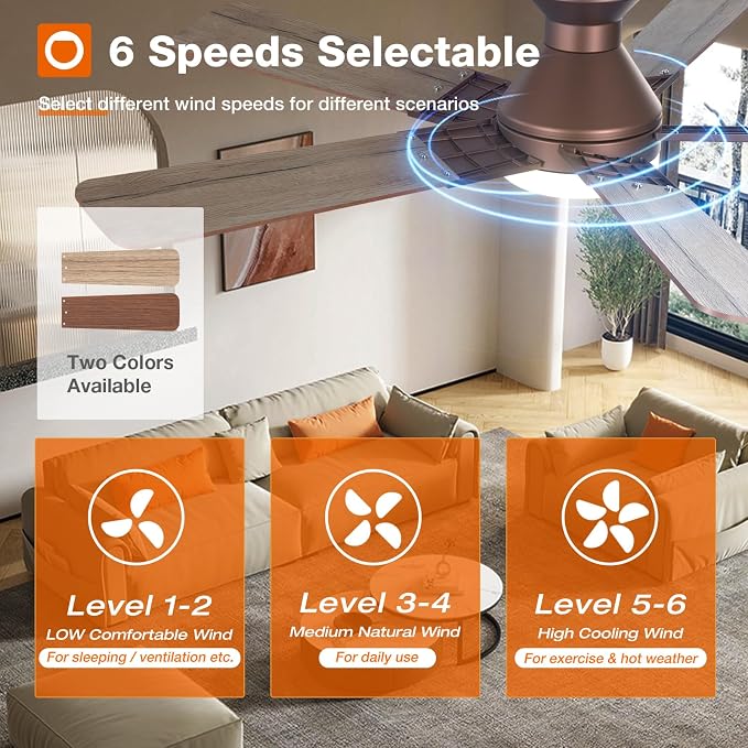 addlon Ceiling Fans with Lights, 52 Inch Low Profile Ceiling Fan with Light and Remote Control, Flush Mount, Reversible, 3CCT, Dimmable, Quiet, Brown Ceiling Fan for Bedroom Indoor/Outdoor Use