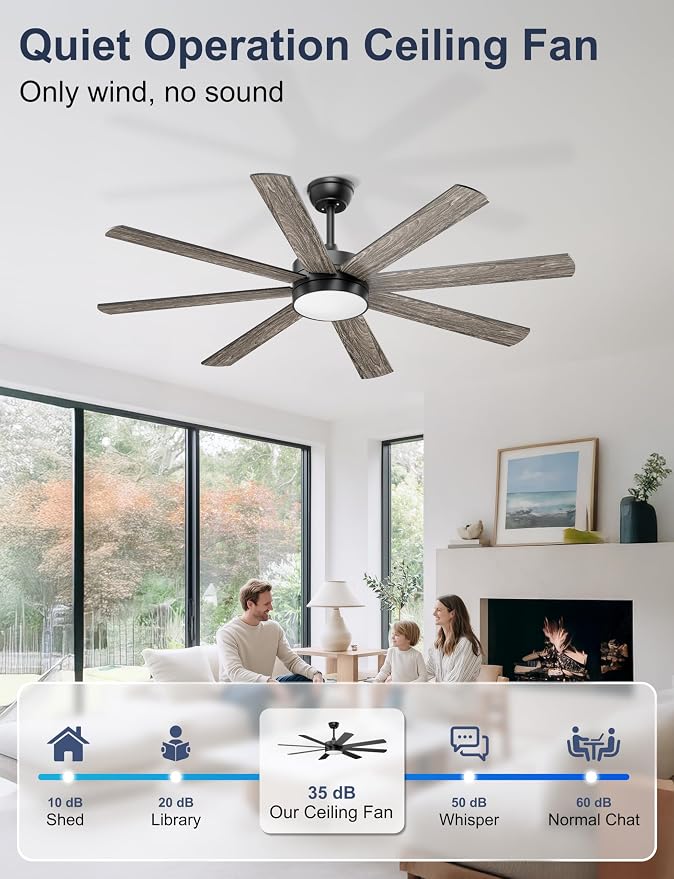 60'' Ceiling Fans with Lights - Modern Black Ceiling Fan Remote/APP Control, Dimmable, Quiet DC Motor Ceiling Fan for Indoor/Covered Outdoor