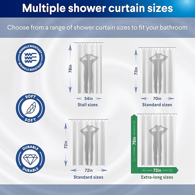 Clorox 2-in-1 Bathroom Shower Curtain Liner, Durable Fabric, Weighted Magnets for Bath Water Control, Washable Premium Quality, Extra Wide, Modern - 72" x 78" White