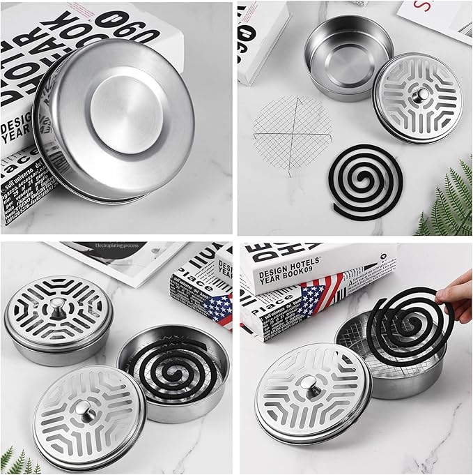 2 Portable Mosquito Coil Holder, Mosquito Incense Box Sandalwood Holder with Handle, Fireproof Incense Burner for Home Office Camping (Silver) (Silver)