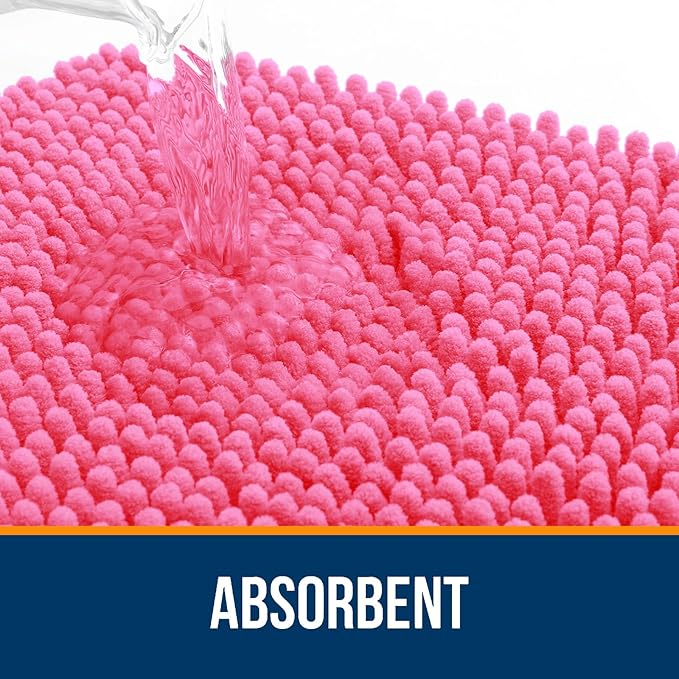OLANLY Bathroom Runner Rugs 47x17, Soft Absorbent Chenille Bath Rugs, Rubber Backing Quick Dry, Machine Washable Long Bath Mats for Bathroom Floor, Tub and Shower, Home Decor Accessories, Hot Pink