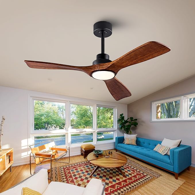 QUTWOB 42" Wood Ceiling Fan with Light, Reversible DC Motor, Remote Control | solid wood blades, quiet 6-speed reversible dc motor, remote control, 3-color dimmable led, for indoor outdoor patio bedroom