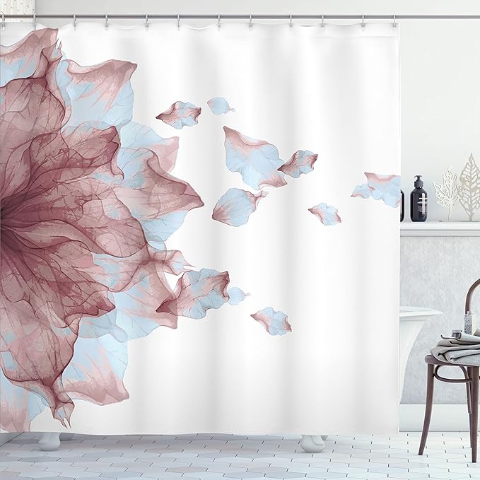 Ambesonne Flower Shower Curtain, Abstract Themed Modern Futuristic Image with Water Like Colored Artwork Print, Cloth Fabric Bathroom Decor Set with Hooks, 69" W x 84" L, Dried Rose
