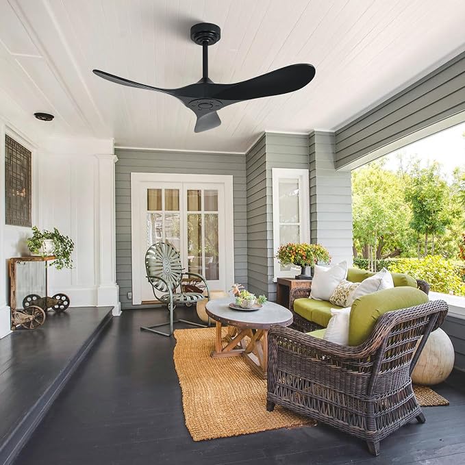 Outdoor Ceiling Fan Without Light, 42Inch Smart Ceiling Fan with Remote & Voice Control for Compatible with Alexa/Google, 3-Blade Solid Wood Fan, Quiet DC Motor, 6 Speeds for Patio, Farmhouse