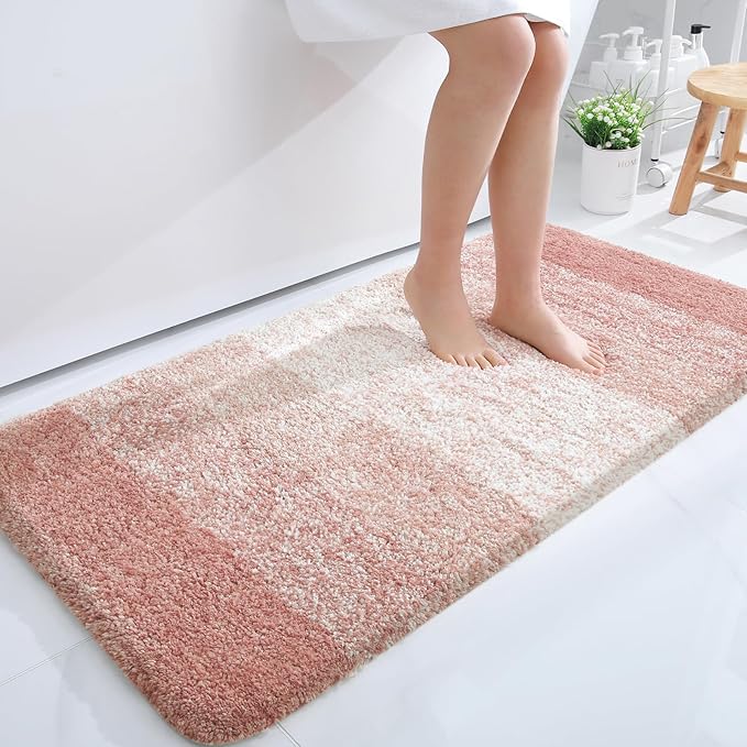 OLANLY Large Bathroom Rugs Mat 50x30, Extra Soft Absorbent Microfiber Bath Rugs, Rubber Backing, Quick Dry, Machine Washable Bath Mats for Bathroom Floor, Tub and Shower, Home Decor Accessories, Peach