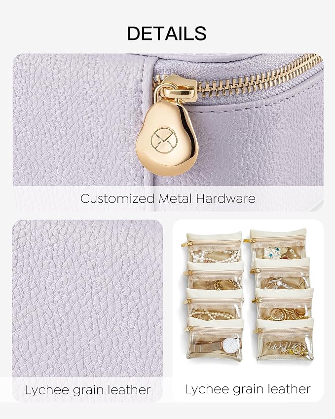 VLANDO Jewelry Travel Case,Travel Jewelry Organizer with Clear Velvet Jewelry Bags Zipper Pouch for Women Girl Gift- 8Pcs Purple