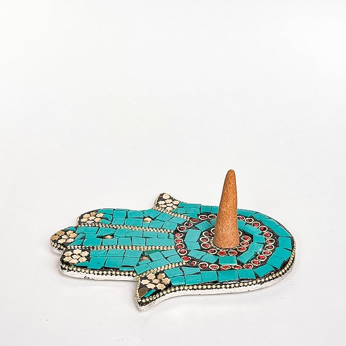 Turquoise - Hamsa Hand Incense Holder - Mosaic Stones