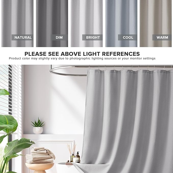 Madison Park Shower Curtain Waffle Weave, Vibrant Dyed, Waffle Shower Curtain 3M Scotchgard Moisture Management, Farmhouse Stall Shower Curtains for Bathroom, Stall: 36x72'' Grey