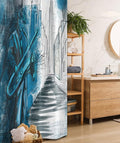 Ambesonne Music Stall Shower Curtain, Saxophone Man Playing Solo in The Street at Night Vibes Contemporary Graphic Design of Artwork, Fabric Bathroom Decor Set with Hooks, 36" W x 72" L, Blue White