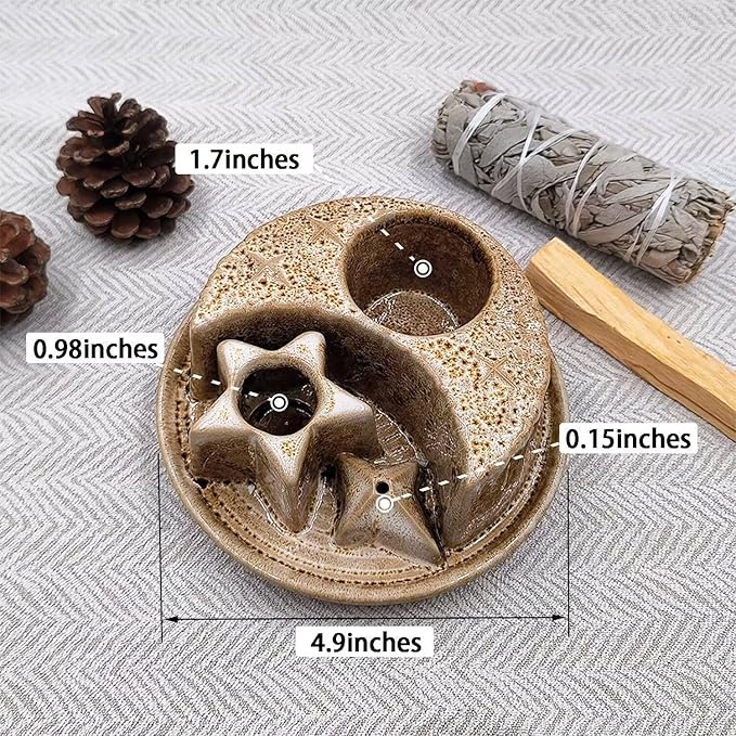 Palo Santo Stick Holder,Ceramic Sage Holder for Burning,4 in 1 Incense and Candle Holder,Ash Catcher Tray for Meditation Yoga Room Speckled White
