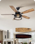 EDISHINE 52'' Farmhouse Ceiling Fans with Lights, 10%-100% Dimmable, 5 Wooden Blades, 1/2/4/6 Hour Timer, 6 Speeds Reversible DC Motor, Rustic Ceiling Fan for Living Room, Bedroom, Burnt Wood