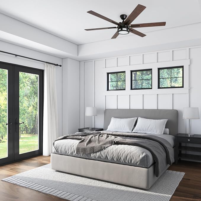 Honeywell Ceiling Fans Kaliza Modern 56 Inch Ceiling Fan with Light, Remote Control Fan, LED Indoor Fan with 6 Blades, Gray Oak and Light Oak Blade Finish Options, Bronze (51036-01)