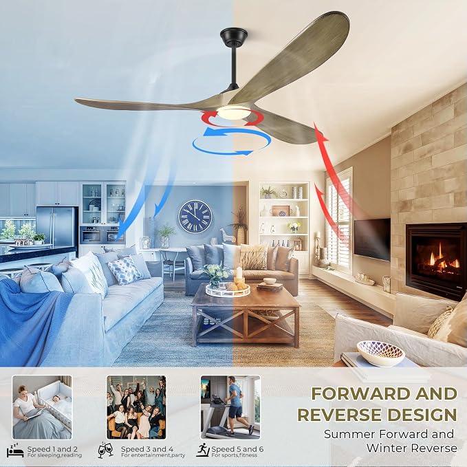60" Ceiling Fans with Lights and Remote Control, Outdoor Ceiling Fan with Lights High CFM Quiet 3 Blade Wood Walnut Ceiling Fan,Bronze Gray