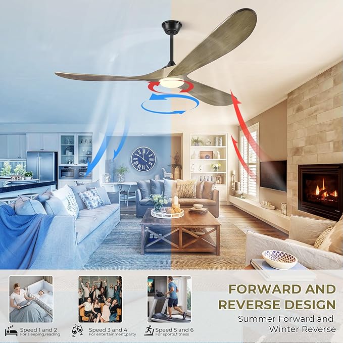 52 Ceiling Fans with Lights and Remote Control, Outdoor Ceiling Fan with Lights High CFM Quiet 3 Blade Wood Walnut Ceiling Fan, Bronze Gray