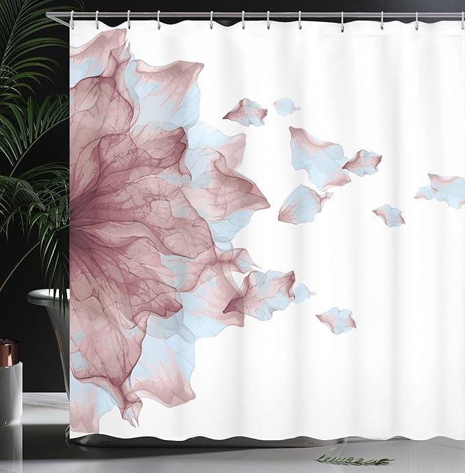 Ambesonne Flower Shower Curtain, Abstract Themed Modern Futuristic Image with Water Like Colored Artwork Print, Cloth Fabric Bathroom Decor Set with Hooks, 69" W x 84" L, Dried Rose