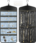 CHICECO Travel Jewelry Holder Organizer,Hanging Jewelry Organizer Storage with Zippered Pockets for Cloest,Jewelry Holder for Earrings, Necklaces (Blue Black)