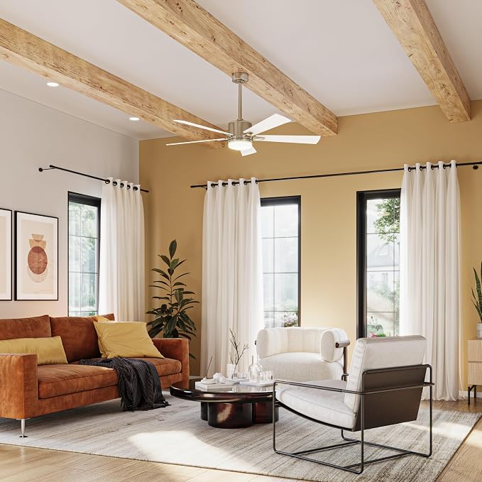 Kichler Lucian Elite 52 in Indoor Ceiling Fan with LED Light, 5 Blade Modern Champagne Bronze Fan with Matte White Blades for Bedroom, Living Room, Office, 330000CPZ