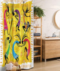 Ambesonne Ethnic Stall Shower Curtain, Dancing and Playing Ethno Music Instruments on Tribal Pattern Artwork, Fabric Bathroom Decor Set with Hooks, 36" W x 72" L, Purple Yellow and Black
