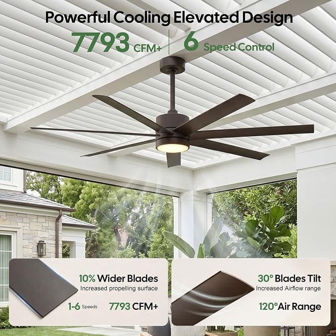 56 Inch Waterproof Outdoor Ceiling Fan with Light, All-Weather Wet Rated Outdoor Fans for Patios, 7 UV-Proof Blades, Smart Alexa/App/Remote Control, High CFM Quiet DC Motor for Exterior Gazebo Porch