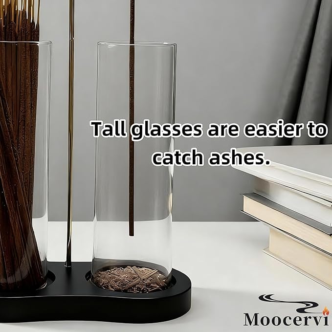 Incense Holder, Black Incense Sticks Burner Holder with Storage,Hang Upside Down Incense Holder for Sticks with Glass Ash Catcher for Meditation Yoga Spa Room Decor (Black)