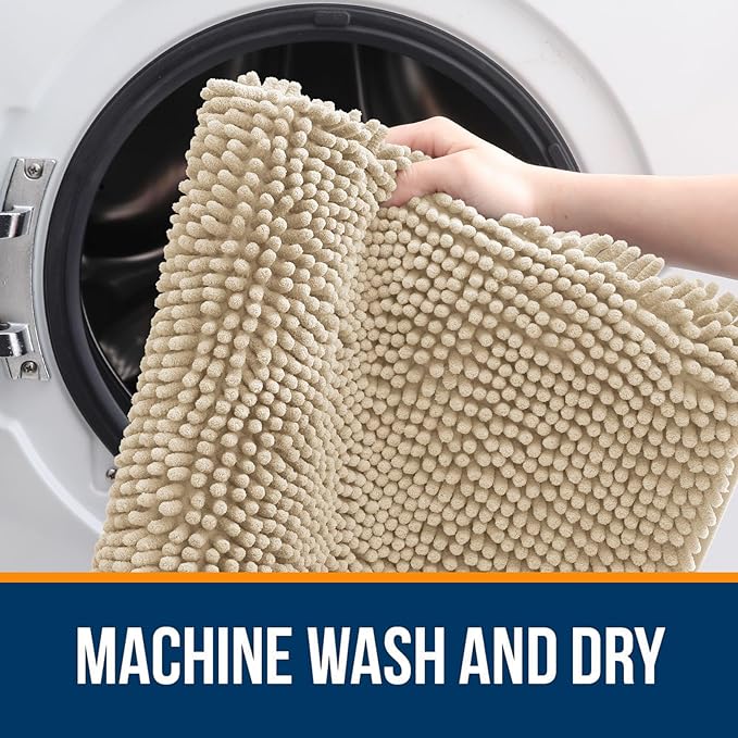 OLANLY Bathroom Runner Rugs 59x24, Extra Soft Absorbent Chenille Bath Rugs, Rubber Backing Quick Dry, Machine Washable Long Bath Mats for Bathroom Floor, Tub and Shower, Home Decor Accessories, Beige