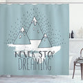 Ambesonne Saying Shower Curtain, Mountain Peaks Never Stop Dreaming Goal Success Aspiration Print, Cloth Fabric Bathroom Decor Set with Hooks, 69" W x 70" L, Pale Green White