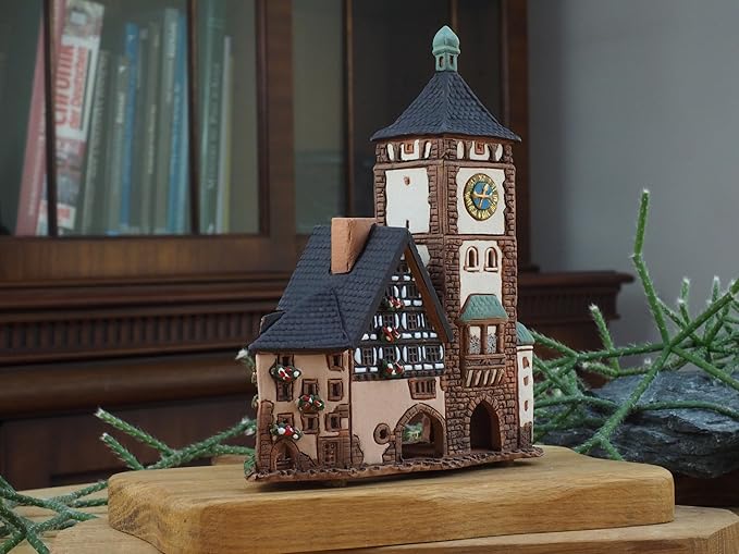 Ceramic Villages and Houses Collection - Collectible Miniature of Historic Schwabentor in Freiburg, Germany - Cone Incense Holder R347