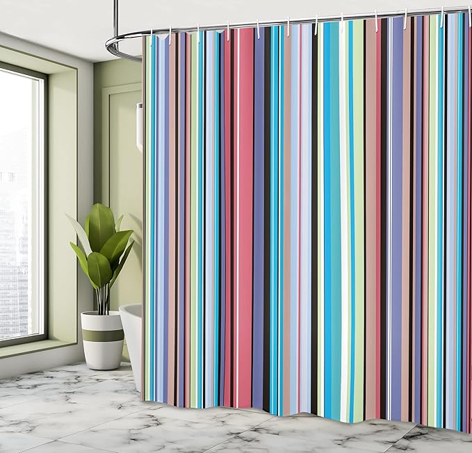 Ambesonne Abstract Shower Curtain, Barcode Lines Like Stripes Vertical Pattern Funky Modern Tile Illustration, Cloth Fabric Bathroom Decor Set with Hooks, 69" W x 75" L, Sky Blue