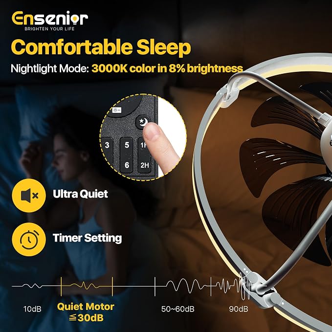 Ensenior Ceiling Fans with Lights and Remote, 24'' Low Profile Ceiling Fan Flush Mount, APP Control, 6 Speed, 3CCT, Quiet Reversible DC Motor, Dimmable Modern Ceiling Fan with Light for Bedroom-White