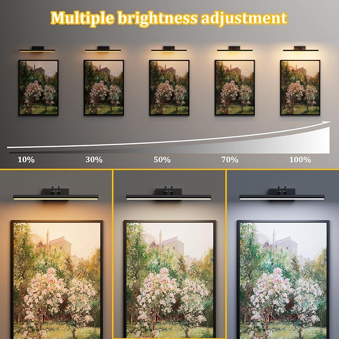 Battery Operated Picture Light for Wall, 13.8'', Black | 4000 mAh, Dimmable, Remote Control, For Art Painting & Gallery, Display for Living Room, Bedroom