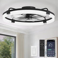 LEDIARY 24" Ceiling Fans with Lights and Remote, Modern Low Profile Ceiling Fan, 3 CCT, Stepless Dimmable, Fandelier Flush Mount Fan Light, 6 Speeds, DC Motor, App & Remote Control for Bedroom(Black)