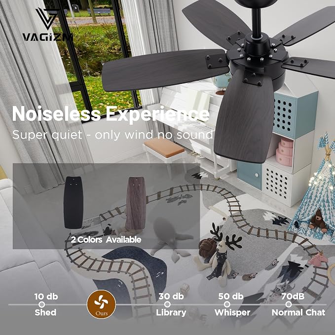 Ceiling Fan 36'' for Small Room Matte Black Modern Fans with Light Remote Control - Reversible Quiet DC Motor Dimmable with 6 Speeds for Bedroom Indoor Use