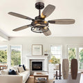 Fanbulous Farmhouse Ceiling Fan with Light and Remote, Industrial Caged Flush Mount Ceiling Fans with 6 Speed Reversible Motor and Dual Finish 5 Blades, for Living room, Bedroom (Oil Bronze, 42 Inch)