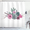 Ambesonne Succulent Shower Curtain, Feathers Flowers Cacti Hipster Elements Vintage Fashion, Cloth Fabric Bathroom Decor Set with Hooks, 69" W x 70" L, Green Pink