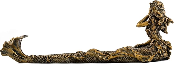 Top Collection Beach Mermaid Incense Holder Statue - Hand Painted Beautiful Mythical Creature with Bronze Antique Finish Look- 9-Inch Long Fragrance Incense Burner Figurine