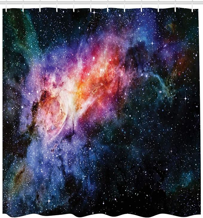 Ambesonne Outer Space Shower Curtain, Deep in Starry Outer Space Nebula and Galaxy in The Universe Celestial Print, Cloth Fabric Bathroom Decor Set with Hooks, 69" W x 75" L, Orange Purple