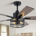 Dawn Whisper 52 Inch Farmhouse Ceiling Fans with Lights and Remote Quiet and Reversible DC Motor Black Industrial Rustic Caged Ceiling Fan for Bedroom Living Room Covered Patio (12-Black)
