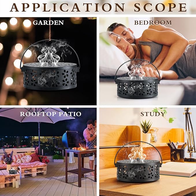 Lallisa 2 Pieces Mosquito Coil Holder Incense Coil Holder Retro Portable Round Metal Hanging Incense Burner Holders with Handle for Home Indoor Outdoor Camping Patio (Black)