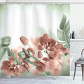 Ambesonne Tropical Shower Curtain, Exotic Orchids Blossom Leaves on Blurred Background Floral Themed Modern Art, Cloth Fabric Bathroom Decor Set with Hooks, 69" W x 70" L, Reseda Green