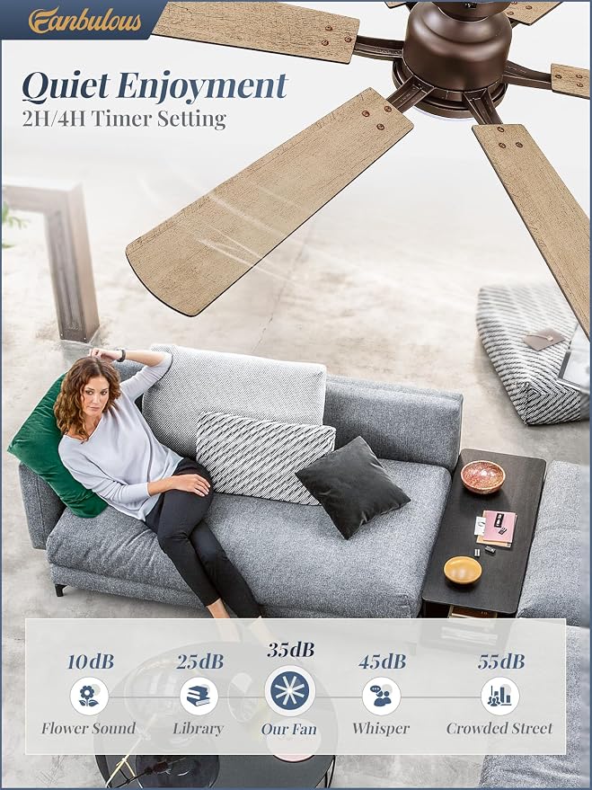 Fanbulous 52 Inch Ceiling Fan with Lights, APP & Remote Control, Flush Mount Low Profile Bronze Ceiling Fan, 3000-6000K Dimmable LED, Quiet Reversible Motor, 6 Blades, 6 Speeds,for Bedroom Living Room