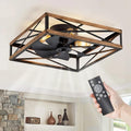 LEDIARY 23” Caged Flush Mount Square Ceiling Fans with Lights and Remote | 6 Speed and Reversible, Small Farmhouse Rustic Bladeless Ceiling Fan Low Profile for Bedroom, Kitchen, Dining Room