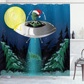 Ambesonne Outer Space Shower Curtain, Alien Santa Claus Hat naps a Tree with Ornaments Night Airship Print, Cloth Fabric Bathroom Decor Set with Hooks, 69" W x 70" L, Green Blue