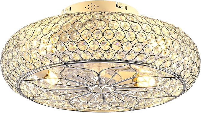 Caged Crystal Ceiling Fans with Lights and Remote,20" Flush Mount Low Profile Ceiling Fan with Light,6 Speed Enclosed Ceiling Fan with Reversible Motor for Bedroom Living Room|(4 E26 Bulbs Included)
