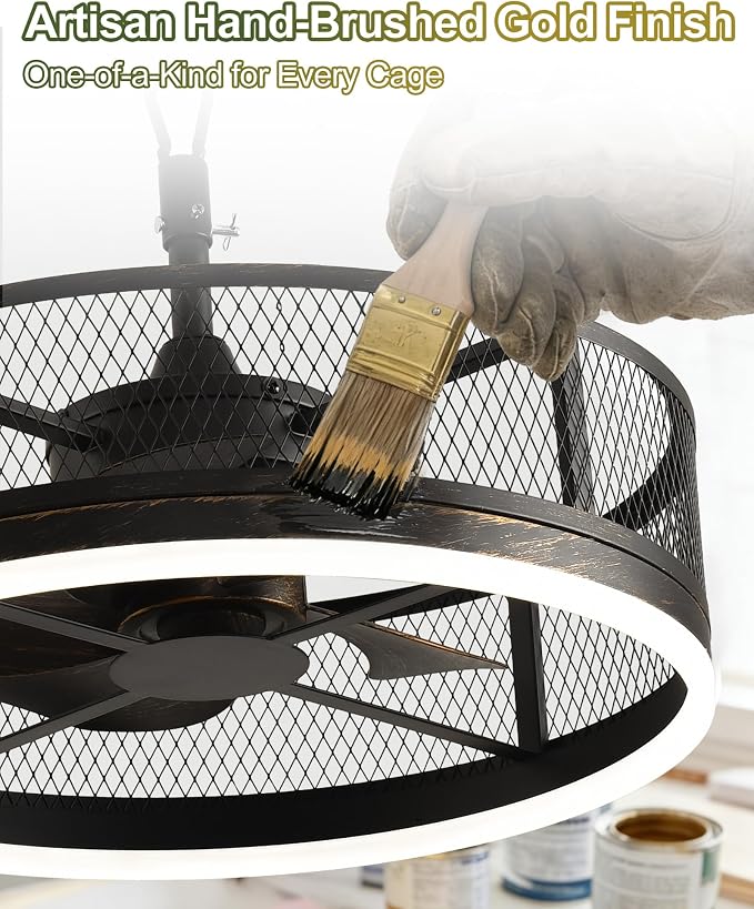 20'' Outdoor Ceiling Fan with Light, IP65 Waterproof Gazebo Hanging Fan, Remote Control, 3CCT, 6-Speed, Plug-in Caged Ceiling Fan for Patio Porch Pergola, Works with Alexa & Google Assistant