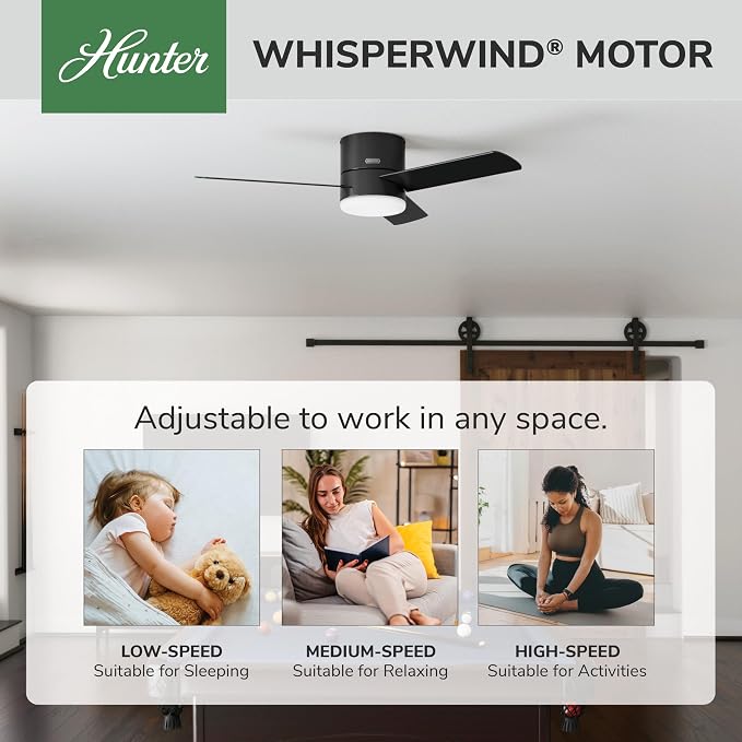 Hunter Minimus, Indoor, Ceiling Fan, with LED Light, 52 inch, Matte Black