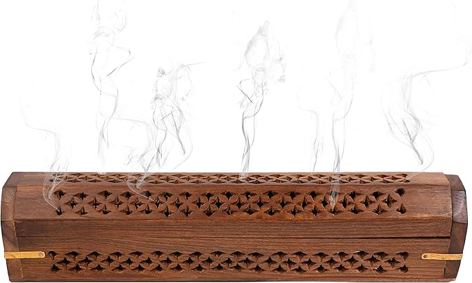 Incense Garden Pack of 2 Incense Stick Holder - Coffin Style - Wood Incense Stick Burner - Handcarved (Natural)