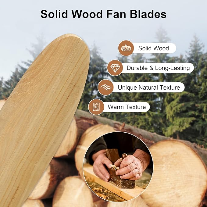 52 Inch Ceiling Fan with Light and Remote & APP Control, 3 Wooden Blades, 6 Wind Speeds, Quiet DC Motor, Indoor Low Profile Ceiling Fan for Bedroom Living Room Farmhouse Patio